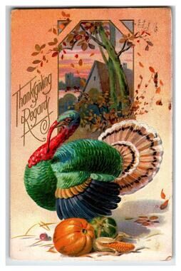 Vintage Thanksgiving Turkey Pumpkin Embossed Postcard Boston Maude 1900s